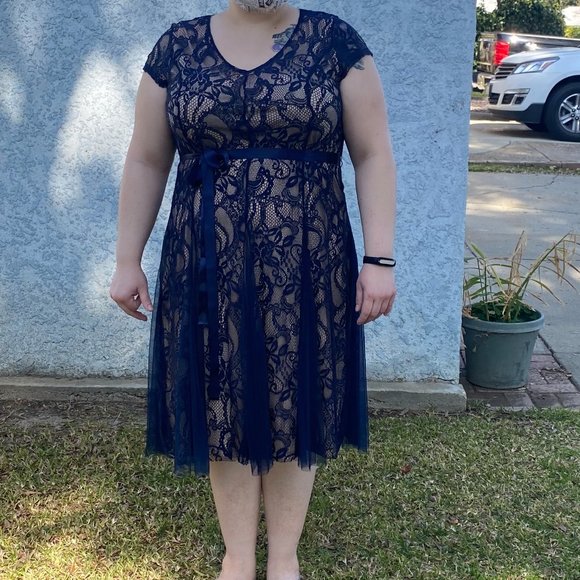 NWOT Beautiful Blue Lace Midi Dress - Picture 3 of 9